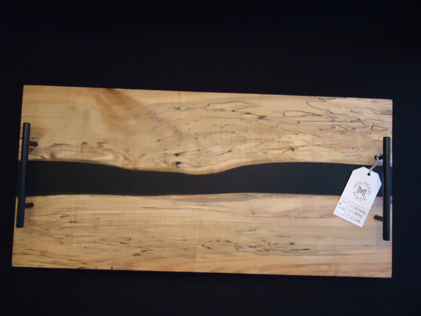 Charcuterie River Board, 11x23" Hickory with Black Resin